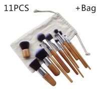 11PCS/Set Fashion Cosmetics Bamboo Makeup Brushes Kit with Travel Bag for Powder Blusher Eye Shadow Eyeliner Foundation Blend