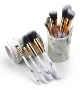 10Pcs/Set Pro Marbling Makeup Brushes Kit Marble Pattern Cylinder PU Brush Bag Power Beauty Make Up Brush Cosmetic Tools