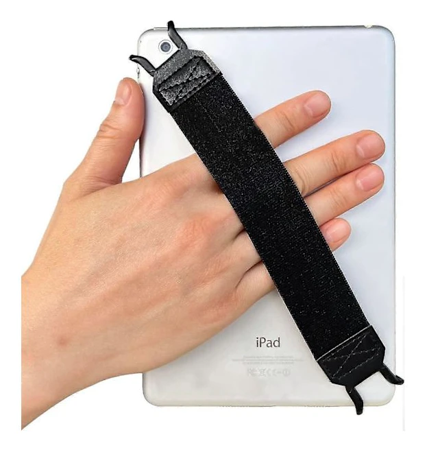 WUOJI Universal Tablet Handremshållare, Handtag med elastiskt band, Säker bärbar för iPad/iP [DB] Black One-size