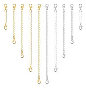 10X Guld Silver Halsband Armband Förlängningskedja Fotlänk Kedjeförlängare Starka Dubbla Hummerlås Svansförlängningskedja