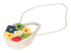 Handvävd Handväska i Bomull med Blommor, Mjukt Handtag, Axelrem av Rep, Stickad Axelväska för Strand, Shopping och Resor