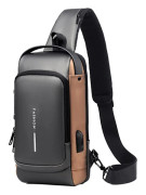 Herrar Axelväska, USB Laddning Sport Sling Väska Manlig Anti-Stöld Bröstväska Med Lösenordslås Grey Brown