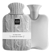Varmvattenflaska, 3 liters kapacitet, med stickat överdrag. Varm och kall kompress för smärtlindring och termoterapi. grey