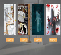 Halloween 3D Dörrdekal Läskig Dödskalle Självhäftande Dörrdekal Skräck Borttagbar Vinyl Dörrkonst Dekor för Halloweenfestdekor