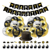 Graduation Banners and Balloon Kit, Graduation Banner, Black and Gold Graduation Latex Balloons for High School and University Graduation Decorations