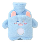 Varmvattenflaska i Gummi 1L med Sött Plyschöverdrag (Kawaii Blått Monster) - Perfekt för Lindring av Mensvärk, Rygg-, Nack- & Fotvärk