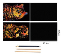 4 st Scratch Art Paper Set - Världslandmärken och djur, Glow in Dark, Stress Relief Craft för barn och vuxna Animal
