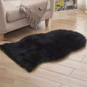 Soft Sheepskin Imitation Fluffy Faux Fur Rug Home Floor Mat Small Carpet - Black 40x60cm