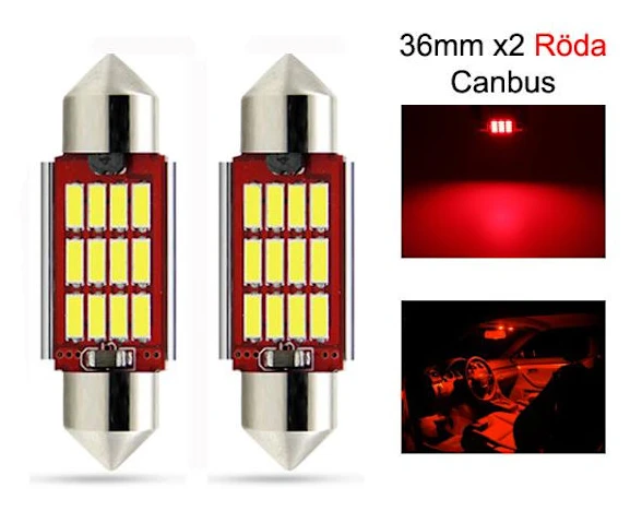 c5w canbus 36mm röd led SV8.5 2-pack 12v Röd