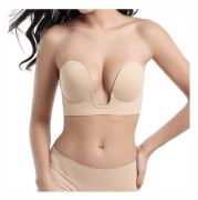 Strapless Sticky Adhesive Deep U-shaped Silicone Bra Invisible Backless Reusable Yellow