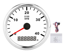 85 mm spetsig båtvarvräknare LCD digital 4000 RPM röd bakgrundsbelysning IP67 vattentät 12V 24V vit urtavla silverkåpa