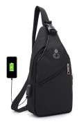 Vattentät remväska crossbody-ryggsäck med USB-hål med hörlursuttag remryggsäck vandringsryggsäck mångsidig crossbody-bröstväska Black