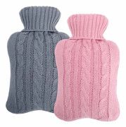 Varmvattenflaska, 2l läckagesäker termoplastisk varmvattenpåse med mjukt stickat cover, perfekt present till mamma pappa (rosa)