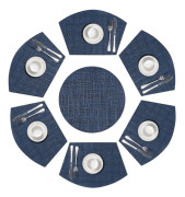Runda Bordstabletter Set om 7 Vävd Vinyl 6 Kilformade Bordstabletter med Mittbit Rund Matta för Köksbord Runda Bordstabletter Lätt att Torka Av (7, Grön)