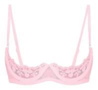Dam 1/2 Kupa Push Up Bygel Spets BH Underkläder Öppen Kupa BH Toppar Justerbar Rem Svampvadderad Behå Underkläder-WELLNGS Pink B XXL