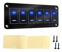 6-vägs vippströmbrytarpanel Vattentät Blå Bakgrundsbelyst Aluminiumlegering Anodiserad Svart för Bil Lastbil Husbil Båt DC 12V till 24V