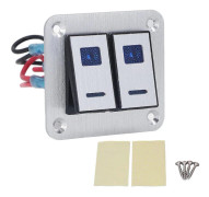 Rocker Switch Panel 2 Gang On Off Toggle Switch Panel Vattentät Bil RV Yacht Modifieringspanel Silveroxid Yta med Blått LED-ljus