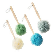 4-pack Stora Badsvampar med Långt Handtag, Duschsvamp, Ryggborste för Spa, för Kvinnor och Män (4 Färger)