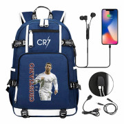 CR7 Fotboll Ryggsäck med USB-Laddning, Ronaldo Skolryggsäck, Resväskor för Laptop, Tonåringar och Studenter