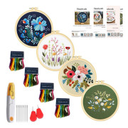 4-pack broderi startkit med mönster, stämplade korsstygnskit för vuxna nybörjare med broderiram och instruktioner, handsömnadskit