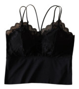 Dam Slim Fit Bröstvadderad Andningsbar Spets Korsrygg Camisole Linne Svart Fri Storlek 40 till 65kg 88.2 till 143.3lb
