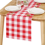 Homes bordslöpare för 8-sitsig matsal - Rustik bondgårdsinredning Ekologisk bomull, Dekorativ hemsydd rutig duk för fest, restaurang och utomhusbruk red 33x275cm