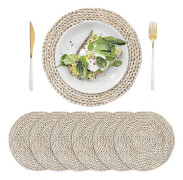 Set med 6, flätade runda bordsunderlägg av majsskal, naturliga flätade bordsunderlägg, bordsunderlägg av halm för middags-/kaffebord, 30 cm