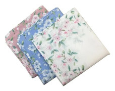 3 damer tryckta blommiga näsdukar 43CM*43CM vit rosa blå