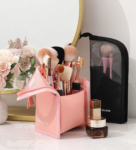 Stativ kosmetisk väska genomskinlig dragkedja Travel Makeup borsteväska black 13*13.5*24.5cm