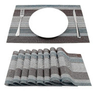 Set med 8 Värmebeständiga Vinyl Placemats, Vävda Köksunderlägg, Brun och Grå