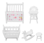 Dockhusbarnsmöbler Vit 1:12 Spjälsäng Vagga Stol Hobbyhäst Rund Pall Legering Miniatyr Baby Möbler