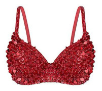 Kvinnors Glittrande Pärlor Padderad BH Toppar Magdans Kostym Festival Rave Party Showgirl Cabaret Prestanda Clubwear-r (36 A Röd)
