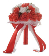 XIUH Heminredning Konstgjorda Rosor Brud Brudtärna Siden Kristall Bukett Blommor Bröllop Heminredning (Röd) Red