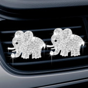 2 stycken silverfärgade bilventilklämmor, kristallelefant bildiffusor