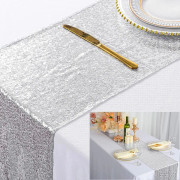 Silver Sequin Bordslöpare 12 X 108 Tum Sequin Bordslöpare Sparkle Bordsöverdrag för Bröllop Brudparty Födelsedagsfest
