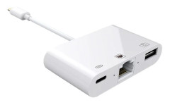 Adapter 3-i-1 Lightning till RJ45 Ethernet, USB, Lightning - Vit