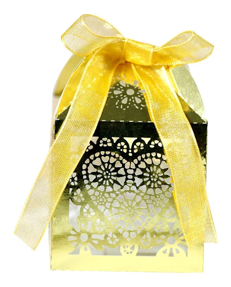 Skärbox 100 Stycken Bröllopsbil Alla Hjärtans Dag Presentförpackning Bröllopsbankett Presentförpackning Ihålig Godisask Bröllopsbrud Alla Hjärtans Dag Chokladask Fyrkantig Ask Reflective gold