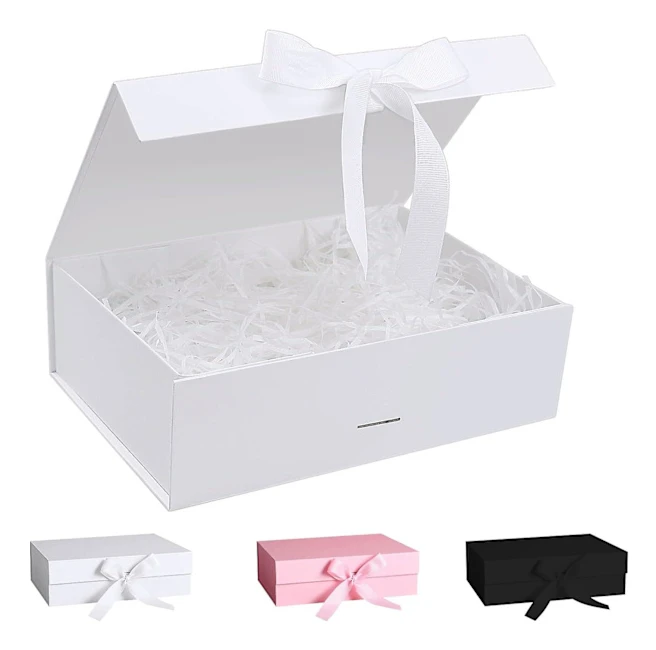 Presentförpackning med rosett, magnetisk presentförpackning, presentförpackning med lock, presentförpackning, återanvändbar dekorativ låda, presentförpackningslåda med band, presentförpackning White