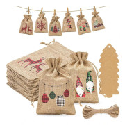 24 st Adventskalenderpåsar - 10x15cm Medium Jutesäckar, Julstrumpor i Hessian för Adventskalender, Partydekoration
