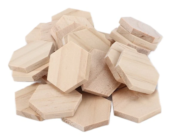 25 st Hex Träflis 38mm Tomma Oavslutade Träutskärningar Skivor för DIY Dekorationer Hantverk