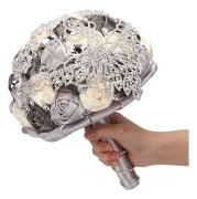 Silke Brud Brudtärna Handhållna Blombukett för Bröllop, Bröllopsbuketter för Brud Brudtärna, Konstgjord Brudbukett för Boho Rustik
