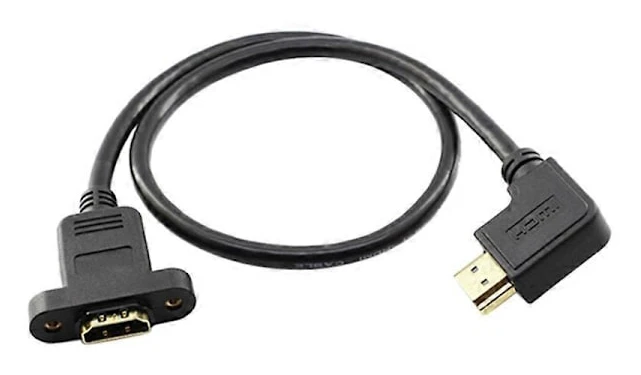 0,5 m Vinklad HDMI Hane till Hona HDTV Förlängningskabel med Skruvhål