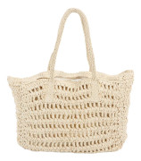 Woven Straw Large Bag Vintage Hollow Out Double Handle Zipper Inner Pocket Straw Shoulder Bag Beige