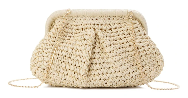 Straw Bag Women Cloud Wedding Party Straw with Chain Woven Straw Crossbody Bags for Holiday Beach