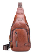 Toppskiktsläder Outdoor Bröstväska Crossbody Sling Bag Casual Daypack Brown
