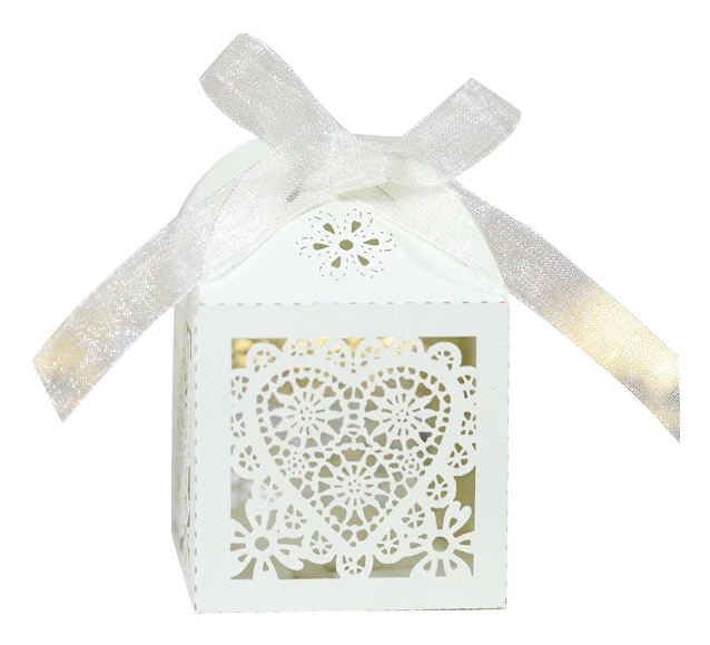 Skärbox 100 Stycken Bröllopsbil Alla Hjärtans Dag Presentförpackning Bröllopsbankett Presentförpackning Ihålig Godisask Bröllopsbrud Alla Hjärtans Dag Chokladask Fyrkantig Ask Ivory
