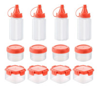 12-pack med miniplastflaskor för sås, kryddor, sallad, röd