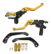 1 Par 7/8 tums Broms Huvudcylinder Spak Universal Motorcykel Styres Kit med Behållare Kolfiber Handskydd Guld