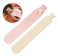Lång varmvattenflaska med mjuk plyschöverdrag, varmvattenflaska i gummi Pink