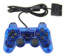 Hållbar dubbelvibrationskabelansluten spelkontroll för PS2 - bekvämt grepp, transparent blå